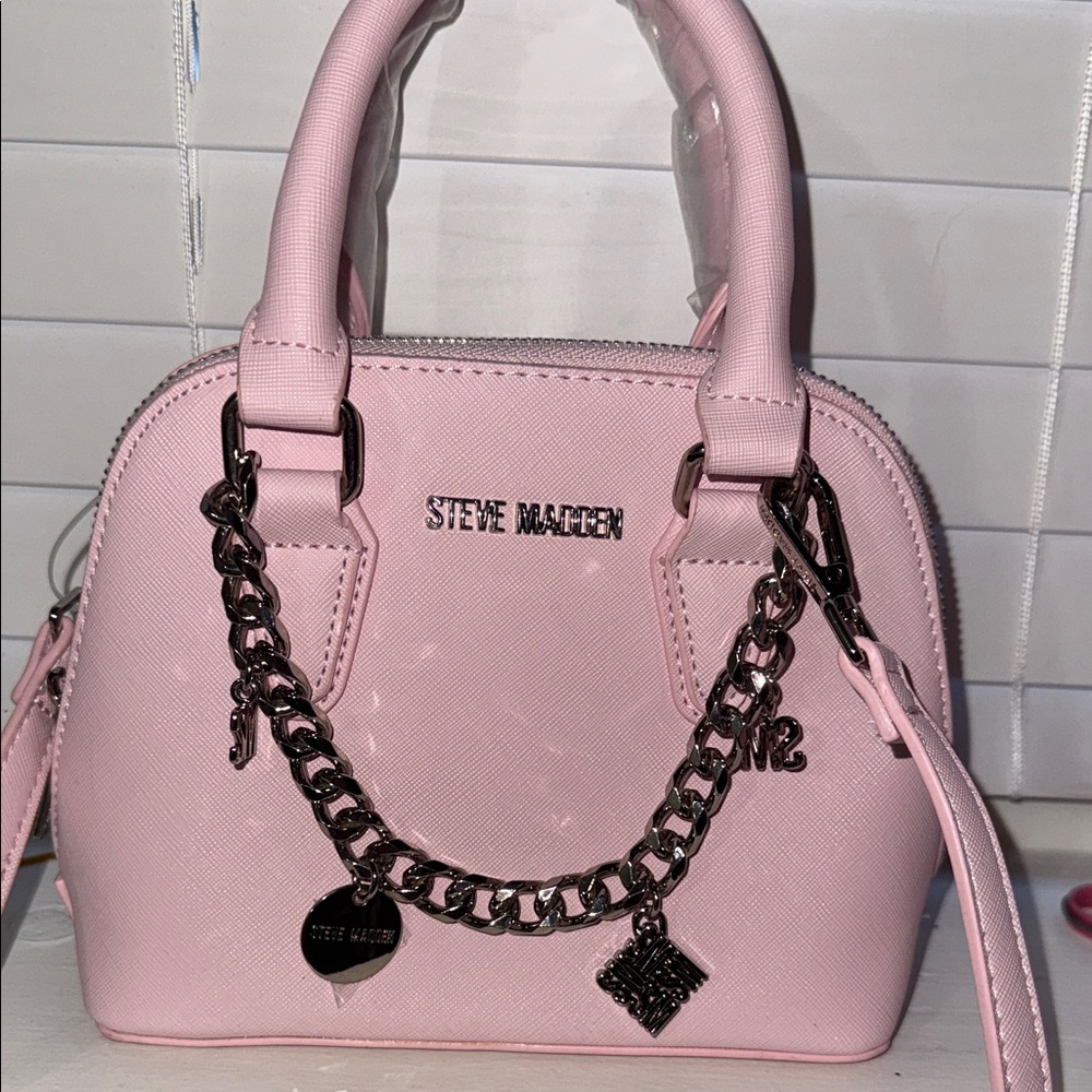 Steve Madden Chain Charm Mini Dome Handbag in Blush